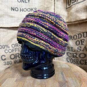 Sherpa L/XL Lambswool Beanie Hat Nepal Made Colorful Striped Boho Winter
